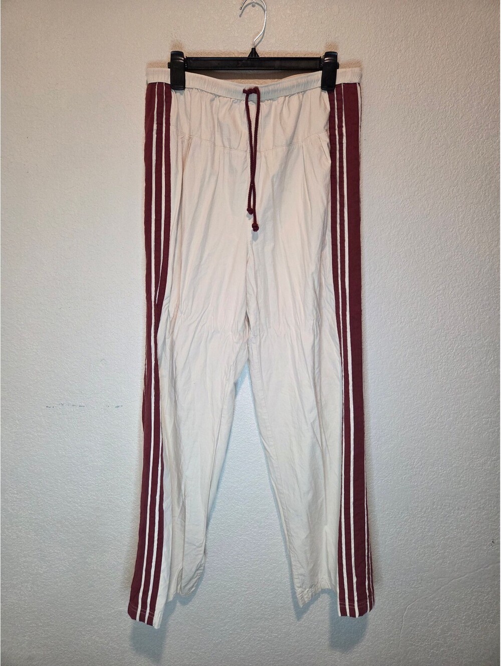 Rewash Women's White Jogger Pants with Burgundy Stripes, XL